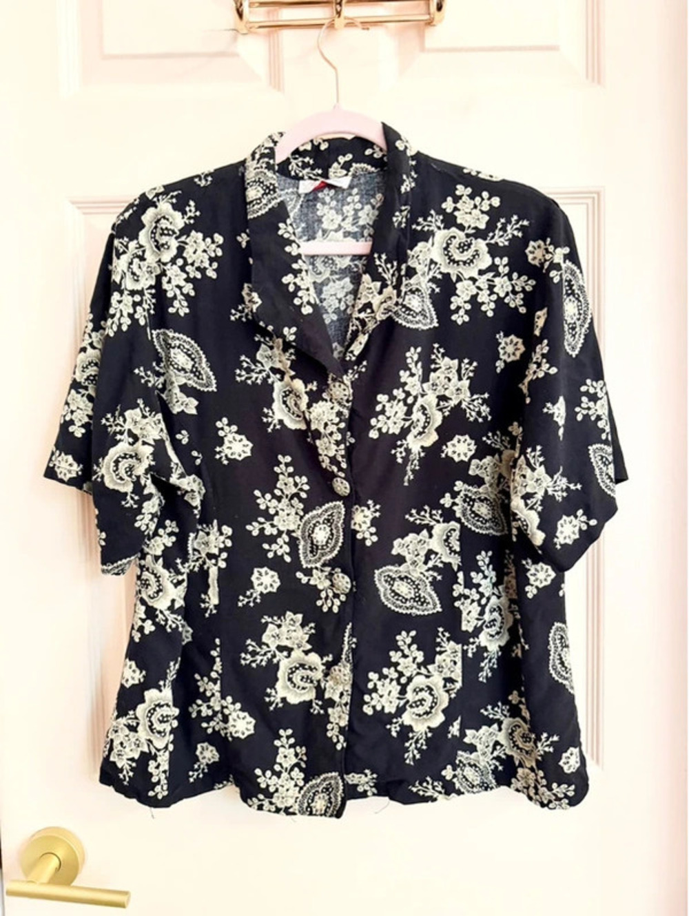 Black vintage paisley button up